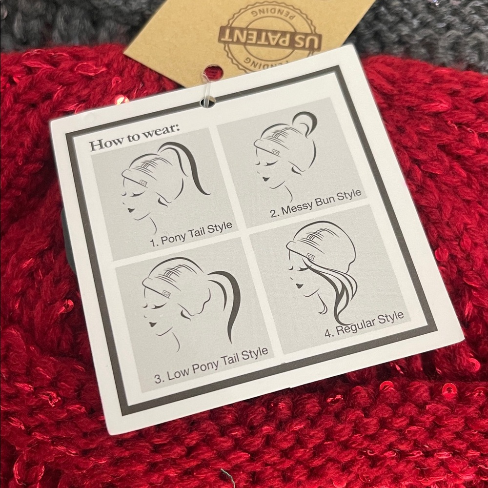 Beanie messy bun ponytail hat sequin NWT C.C. Each $15 - Picture 2 of 3